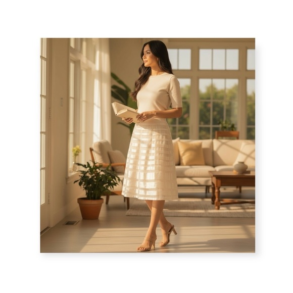 Carmen Marc Valvo Collection ๐ฆน Tier Layers Silk A Line Ballgown Skirt ๐ฆน Ivory - Picture 13 of 14